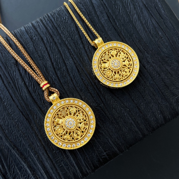 铜合金项链 「罗盘」金色时尚复古八宝圆盘吊坠项链手工坠链旋转