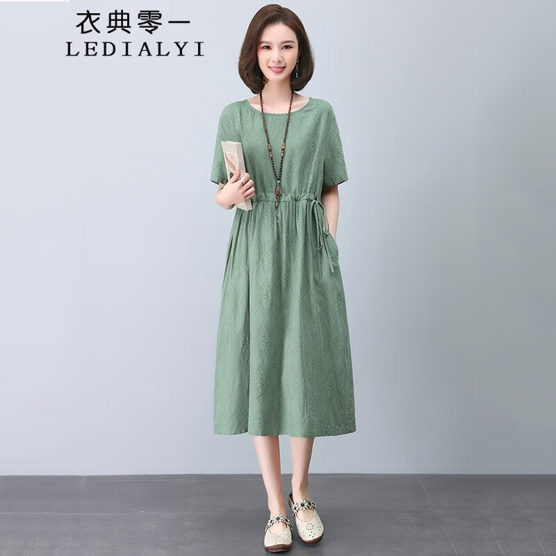 棉麻连衣裙2025夏季女装新款休闲气质中年显瘦遮肚子亚麻裙子夏天