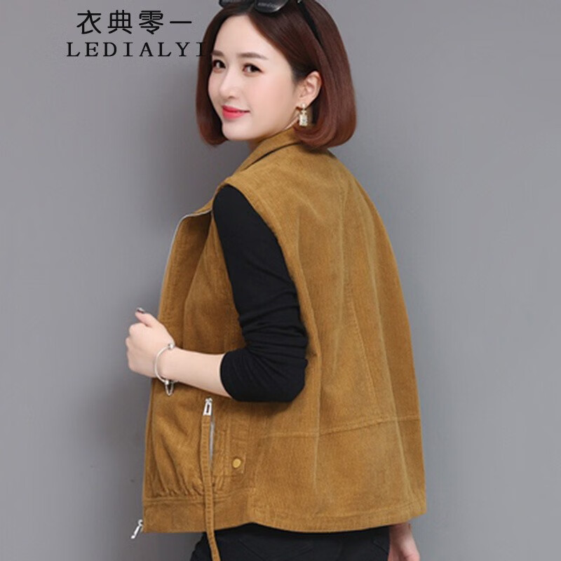 短款马甲女款外穿春秋新款中年大码外套潮流灯芯绒马夹背心坎肩