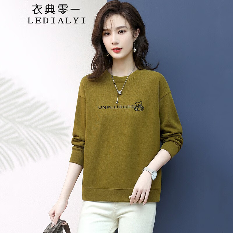 2023春秋季女装新款时尚韩版休闲宽松中年长袖圆领卫衣女薄款上衣