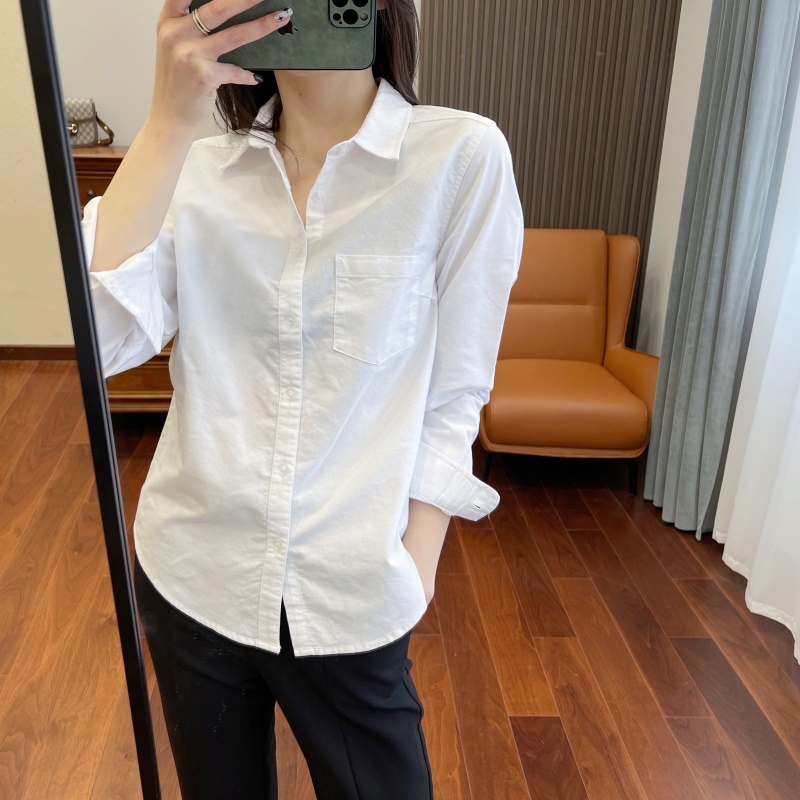 芯娇晴2025早秋新款白色衬衫女休闲衬衣搭配马甲叠穿牛津纺棉上衣