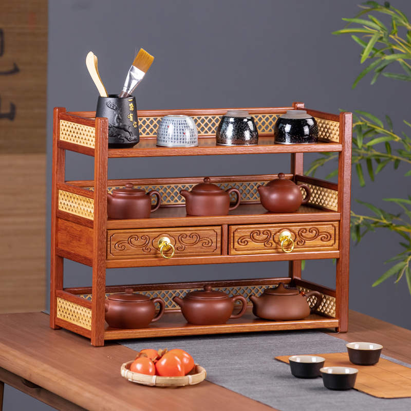 茶具收纳架实木茶具架子博古架置物架茶杯架茶叶置物茶柜置物架
