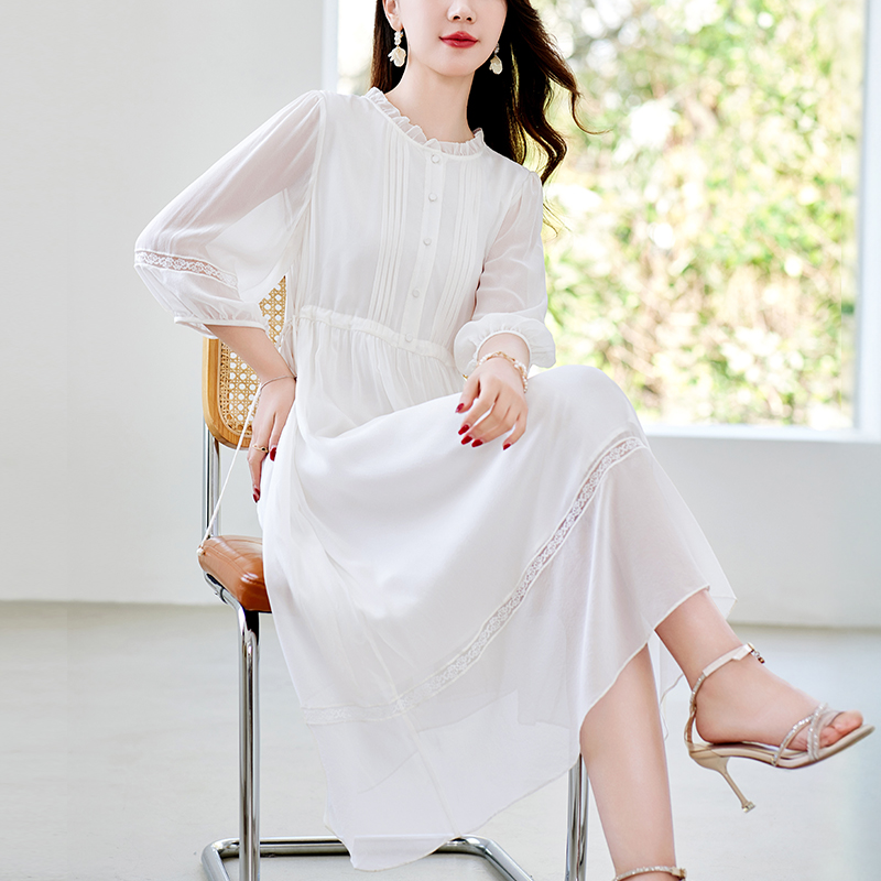 水墨佳人100%桑蚕丝真丝女士收腰显瘦连衣裙82395302