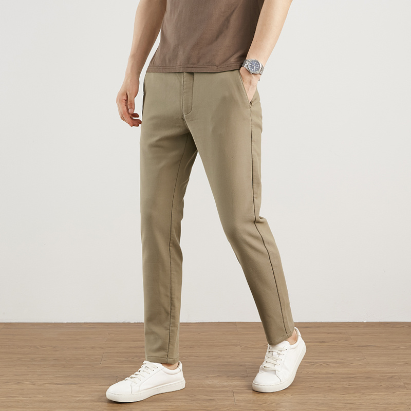 高端莫代尔休闲裤男冬季加厚长裤修身小脚水洗弹力锥形裤显瘦男裤