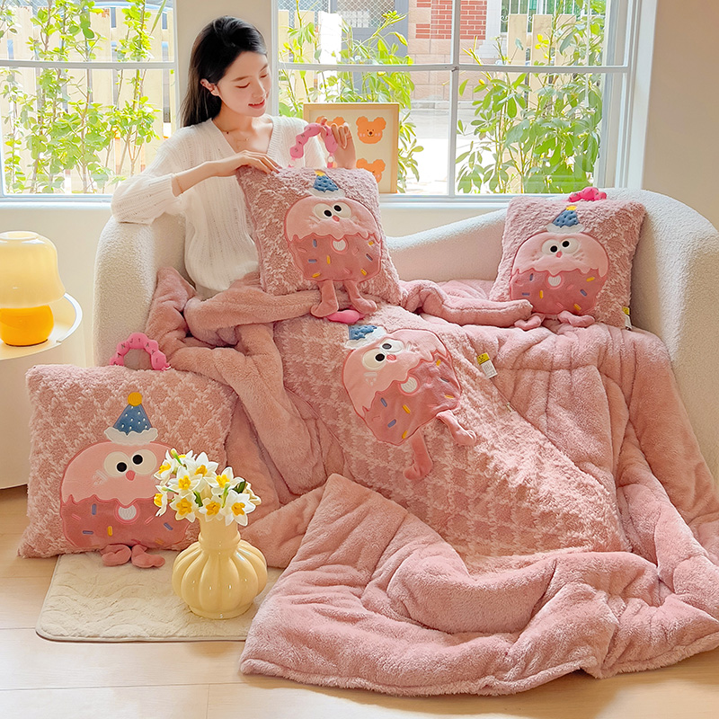 曲奇饼干系列秋冬加绒加厚手提多功能折叠抱枕被二合一毛绒冬被
