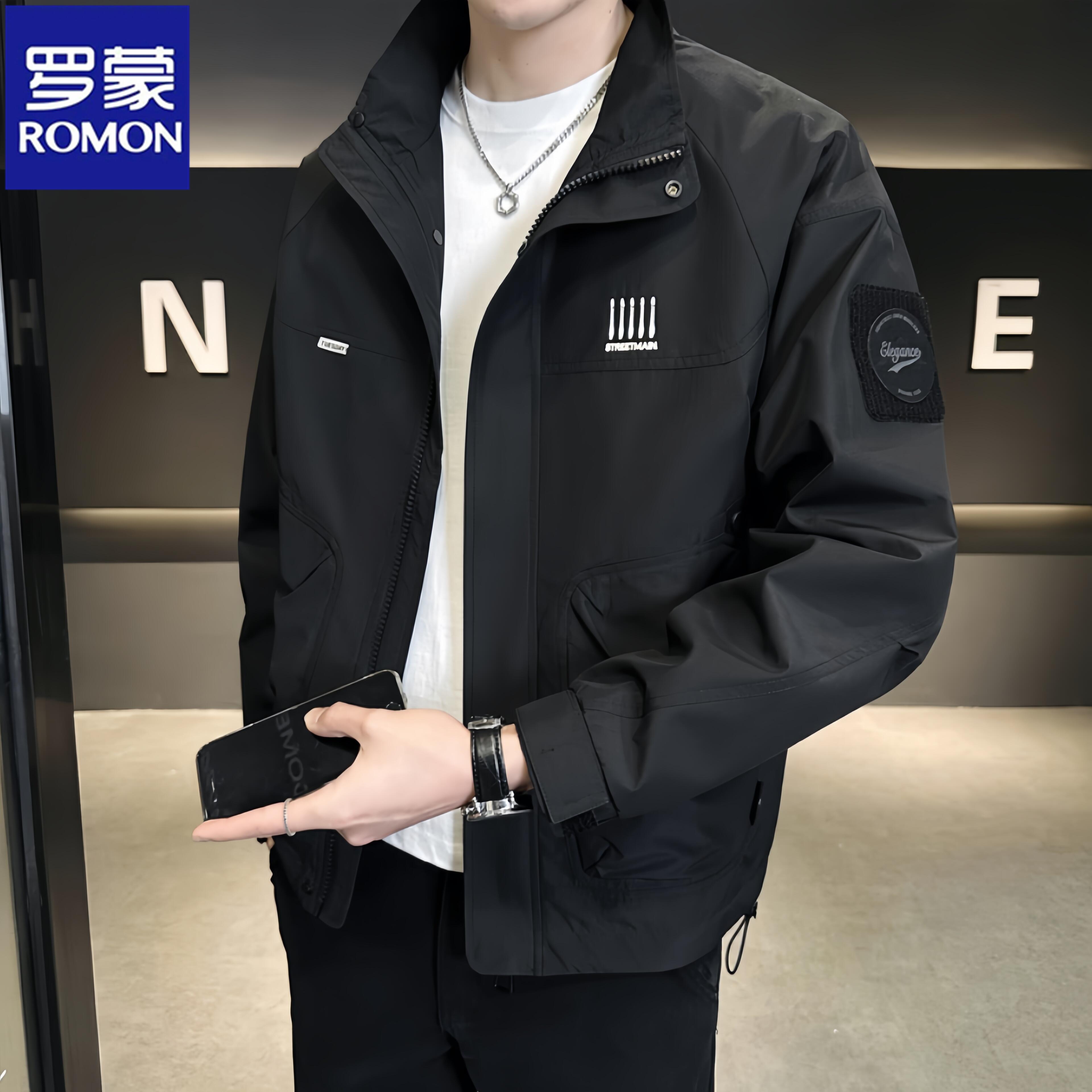 Romon/罗蒙春秋季韩版男士潮牌新款立领工装高级感外套男装上衣服