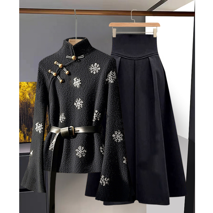 欧洲站秋季2024新款女装复古港风高级感毛衣套装半身裙针织两件套