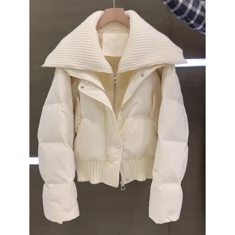 高级感超好看短款棉服女冬季2025新款拼接领设计感小个子夹棉外套