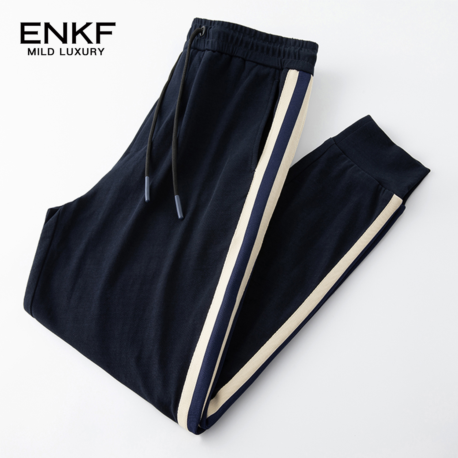 蒙口透男裤休闲裤秋季新款时尚运动百搭潮流弹力修身束脚卫裤条纹