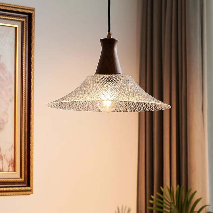 胡桃木吊灯美拉德中古风餐桌饭厅灯美式复古浪漫氛围感玻璃餐厅灯