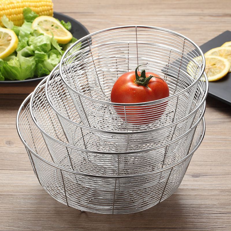 食品级加粗不锈钢沥水篮家用圆形镂空厨房洗菜篮客厅多用途水果篮