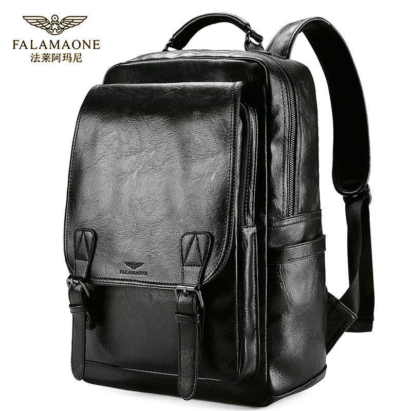 FALAMAONE/法莱阿玛尼多功能真皮商务休闲男包电脑包时尚旅行背包