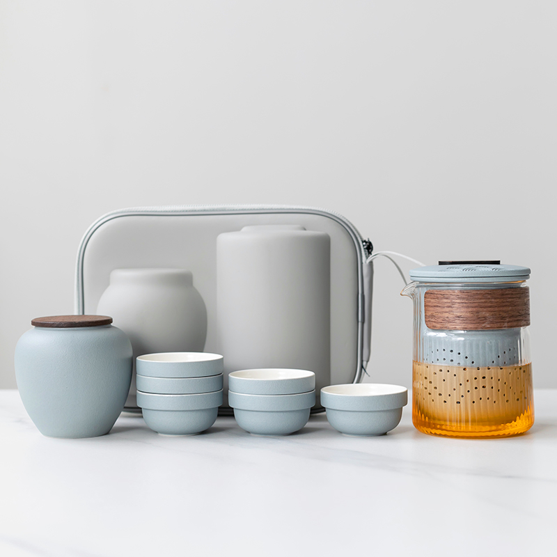 便携式车载旅行茶具套装户外露营陶瓷快客杯简约泡茶过滤旅游装备