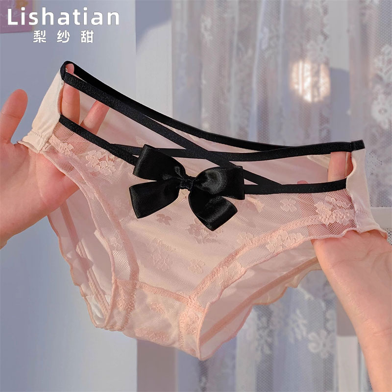 暮光少女~法式甜美棉质内裤女生纯欲镂空系带秋冬薄款低腰三角裤