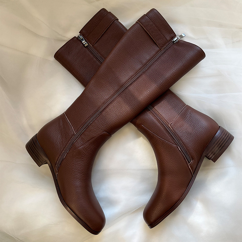 【柒柒定制款】十六区冰岛高筒靴酱咖色长筒靴 牛皮女靴 复古真皮靴