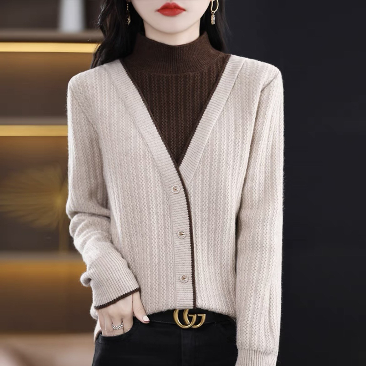 【现货】200斤可穿长袖毛衣女2026新款假两件长袖半高领Y68