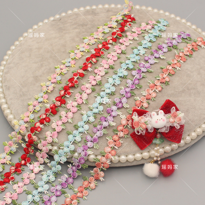 刺绣樱桃花蕾丝发饰配件丝带diy发饰材料丝带蕾丝配饰