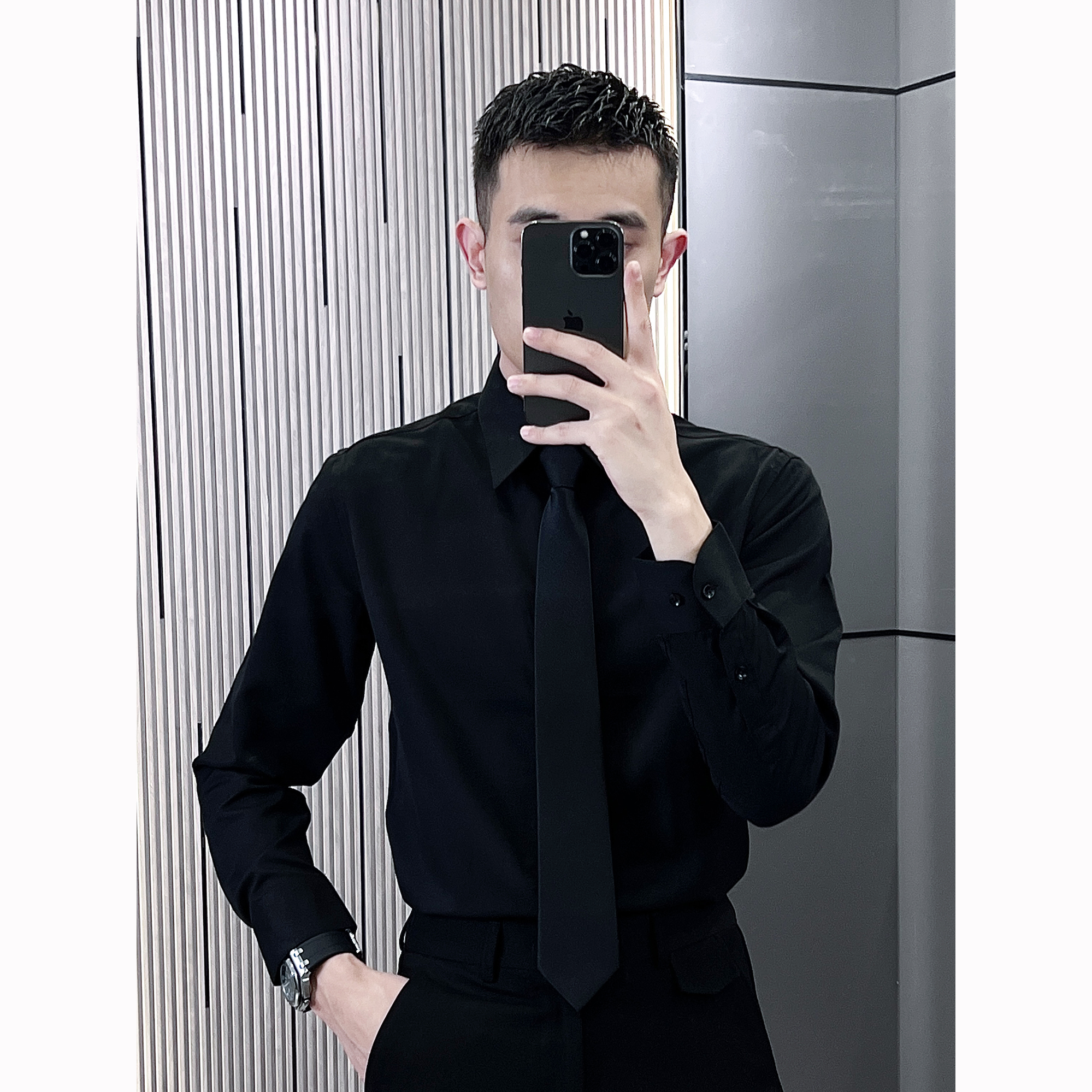 秋季爆款长袖衬衣男士正装暗扣纯色高端简约商务休闲衬衫男C29