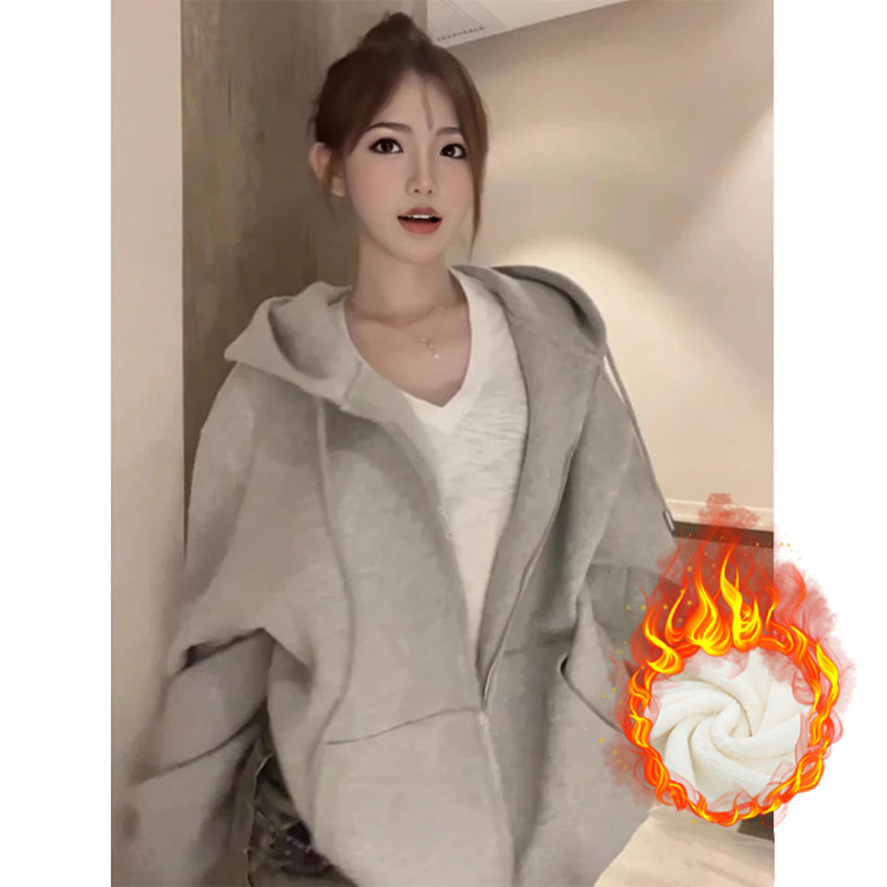 佐朗格奴宽松大版慵懒风卫衣连帽开衫百搭外套中长款加厚帽衫女潮