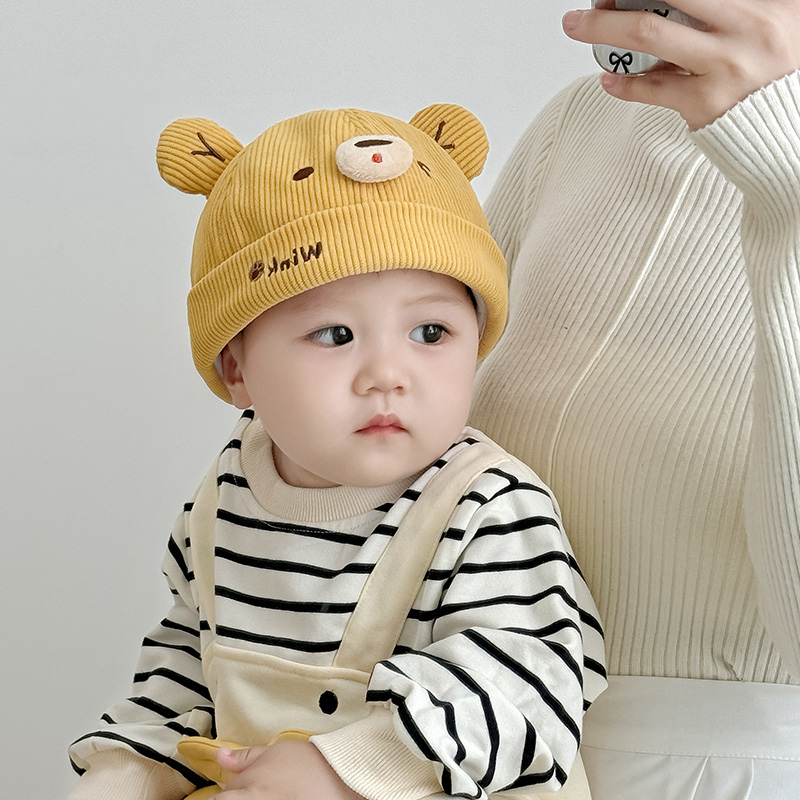 婴儿帽子秋冬款韩版超萌小熊幼儿男童地主帽春秋男孩女宝宝瓜皮帽