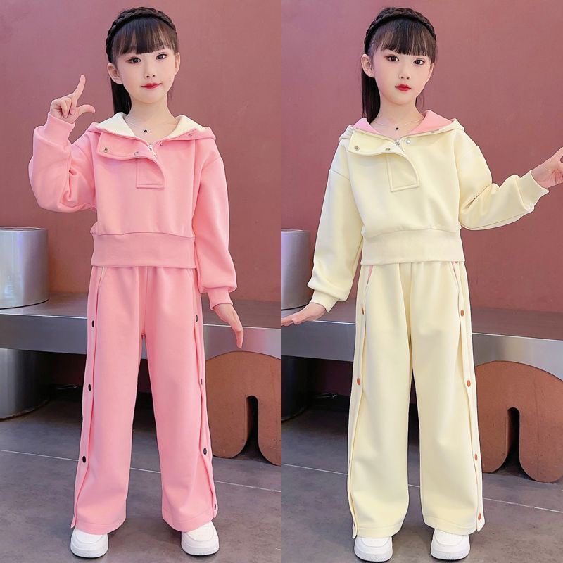 女童运动休闲套装2025年秋冬新款加绒加厚时尚中大童网红时髦秋装