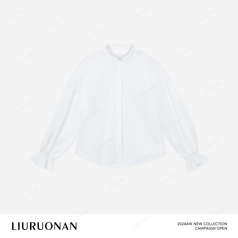 LIURUONAN 24AW【巴洛克】纯棉长袖衬衫秋冬新款木耳花边衬衣白上衣