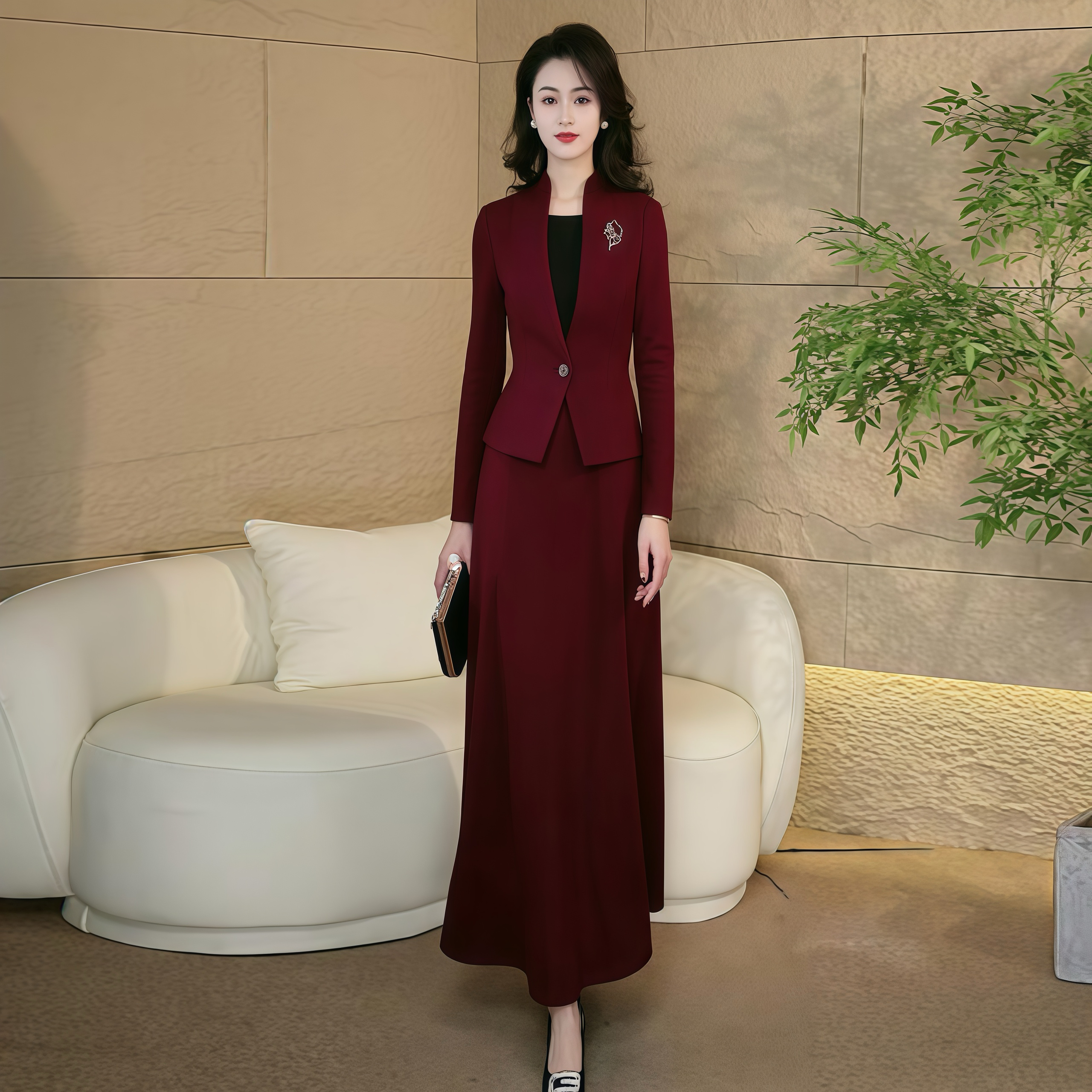 端庄大方假两件连衣裙女秋冬2025新款修身显瘦喜婆婆婚宴长裙3061