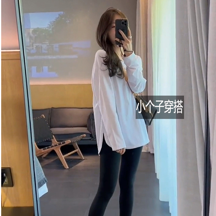 白色打底衫女内搭秋冬2025新款上衣春秋中长款纯 棉小个子长袖t恤