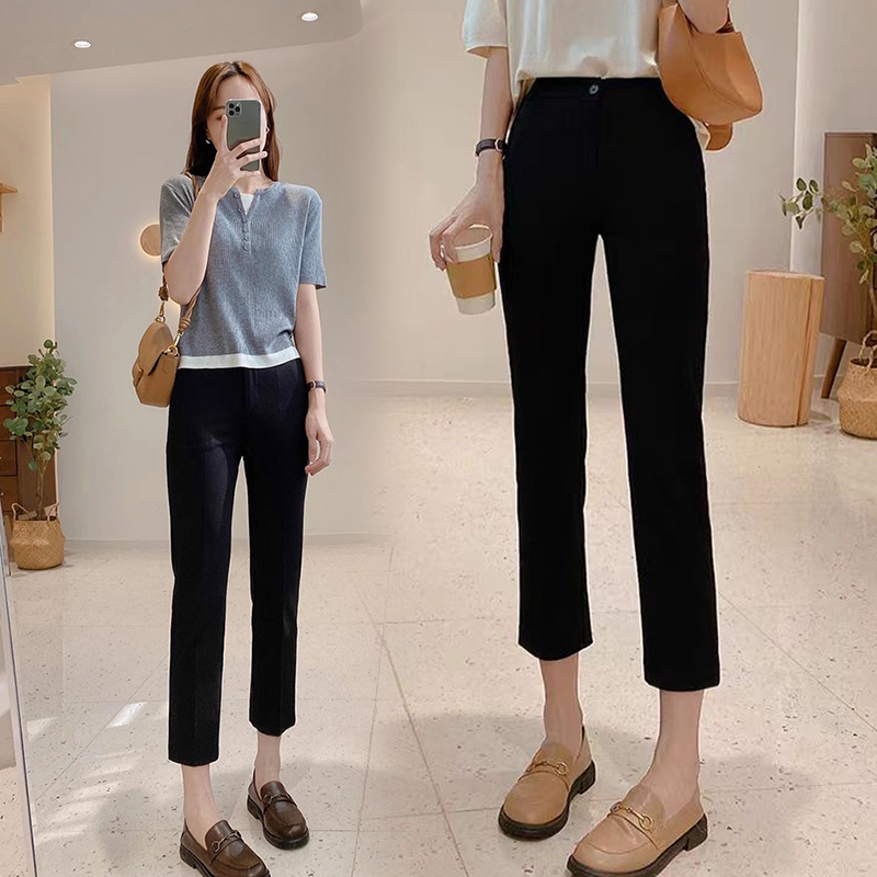 腿精【筷子腿】垂感烟管裤女春秋九分西装小个子八分休闲宽松直筒裤