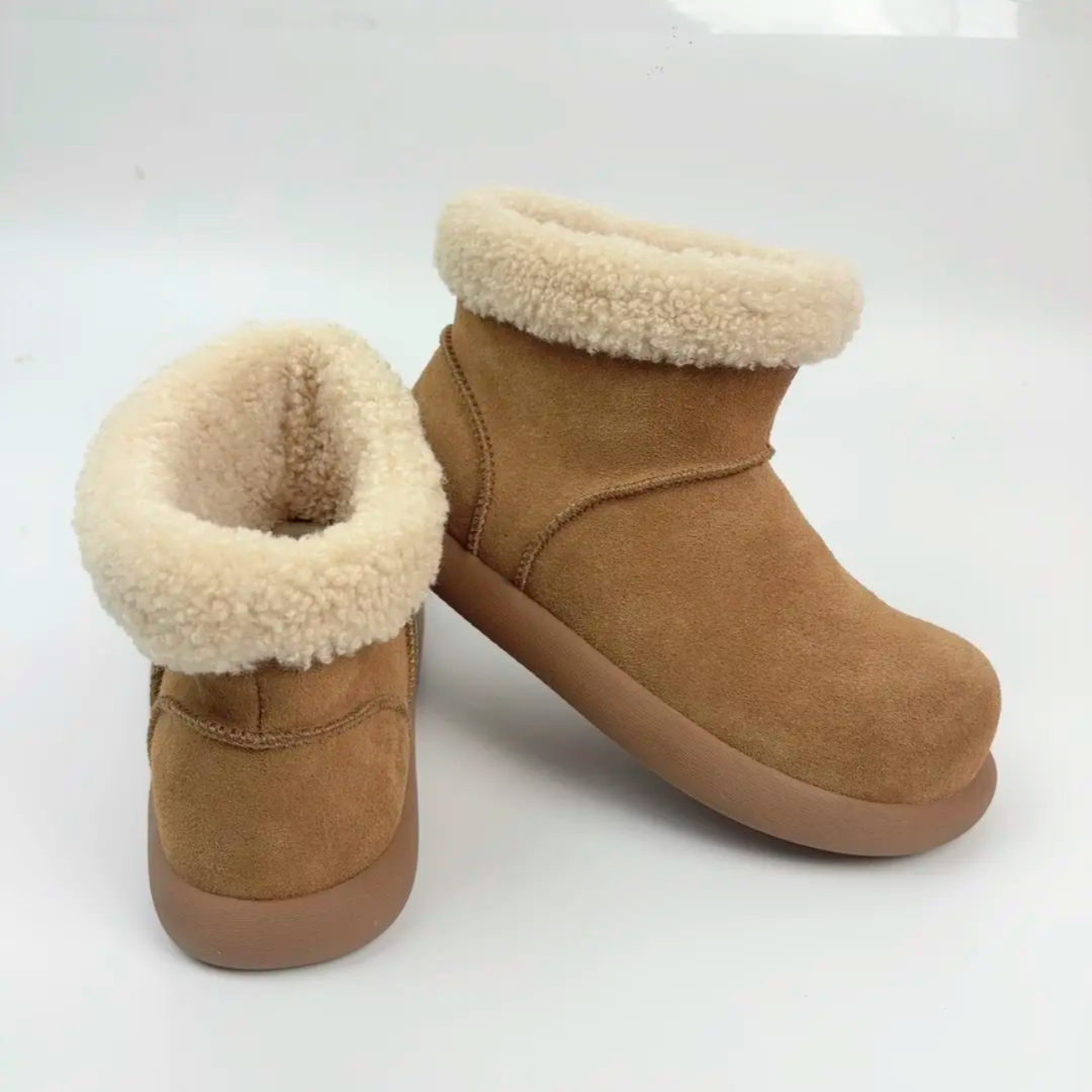 【新款防水大土豆靴】桑坡真羊皮毛软加绒保暖棉鞋秋冬中筒靴雪地靴