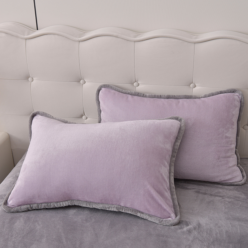 加厚牛奶绒枕套冬季加绒枕头套一对装家用成人枕芯内胆套48x74cm2