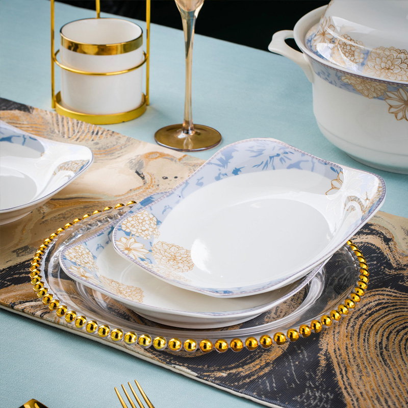 时光漫步8英寸如意方盘景德镇家用陶瓷盘子餐具北欧高档餐厅同款