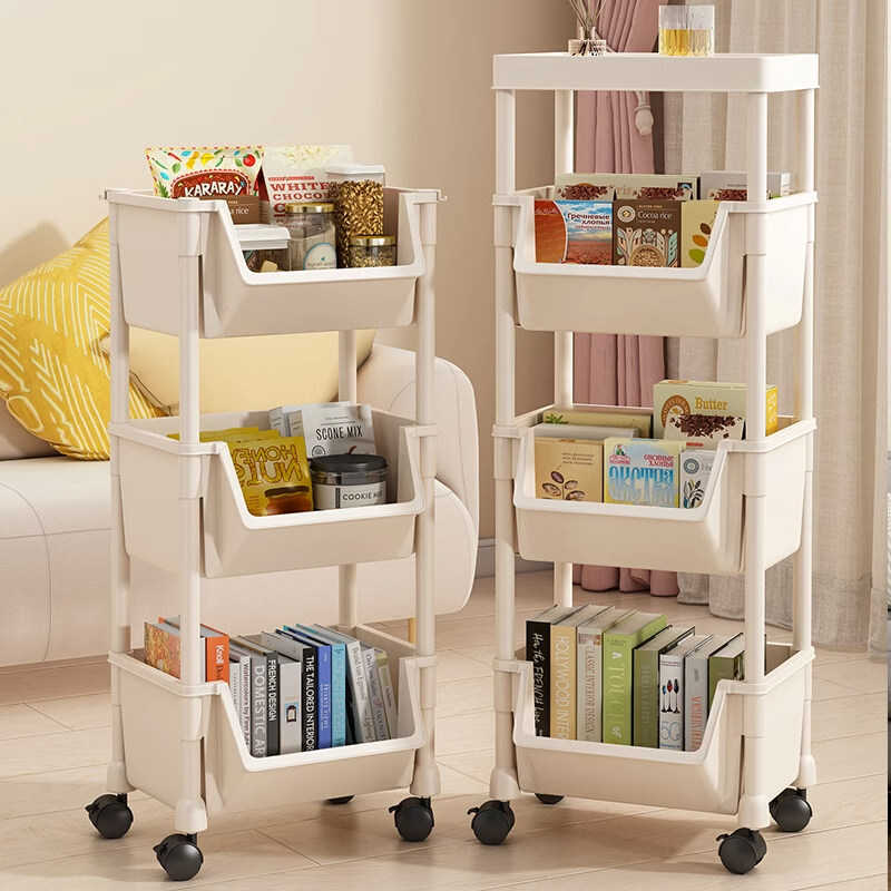 小推车置物架家用零食落地多层客厅收纳书架移动厨房果蔬菜篮架子