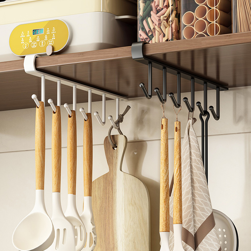 厨房挂钩橱柜下挂钩长杆挂钩架悬挂排钩免打孔柜子收纳挂架置物架