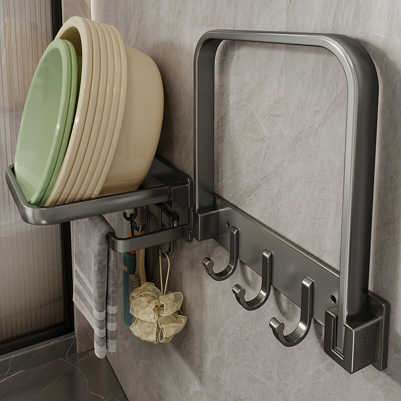 可折叠脸盆收纳架免打孔壁挂式挂盆神器家用卫生间浴室放盆置物架