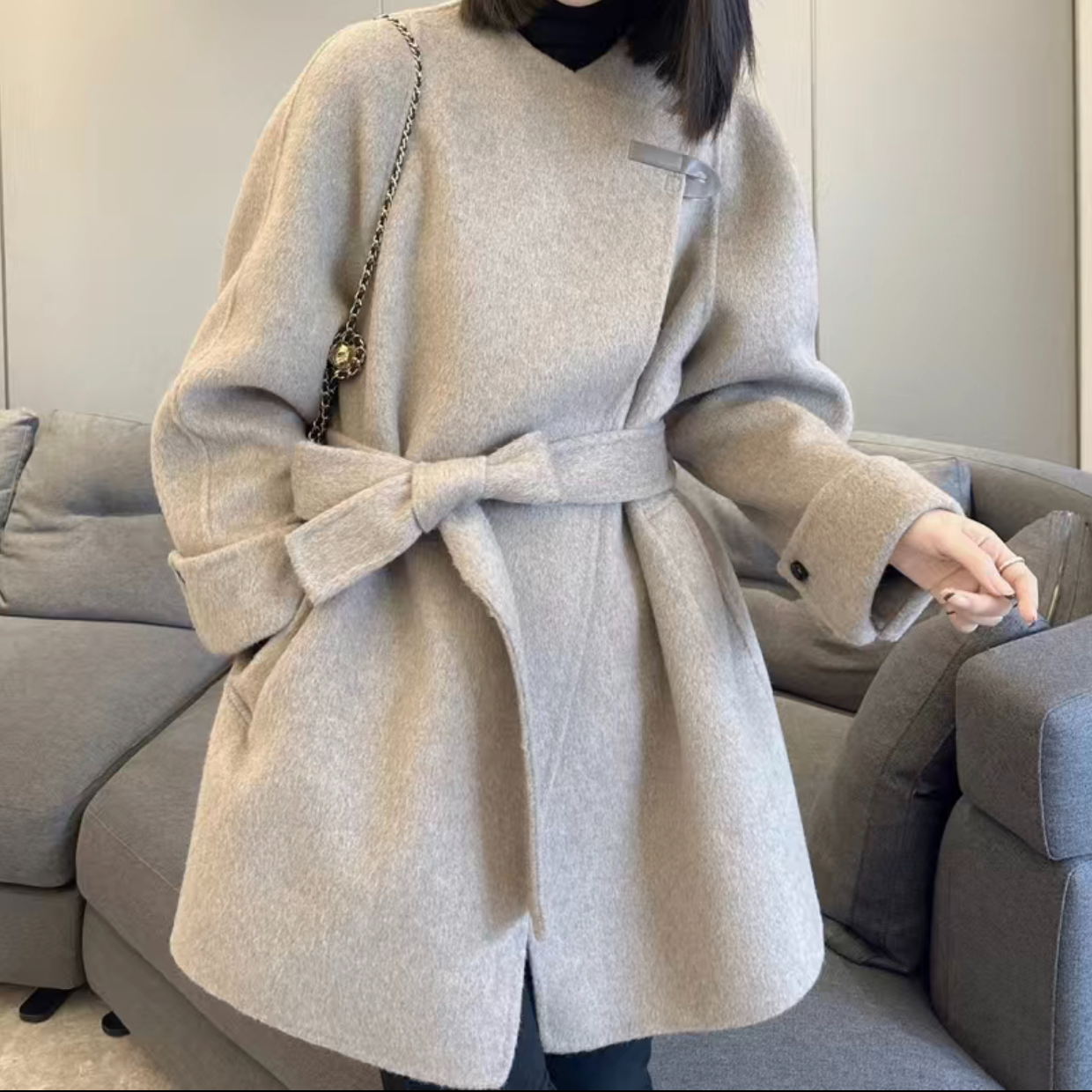 【微醺街角】秋冬新款短款双面呢毛呢大衣休闲气质高贵修身百搭外套