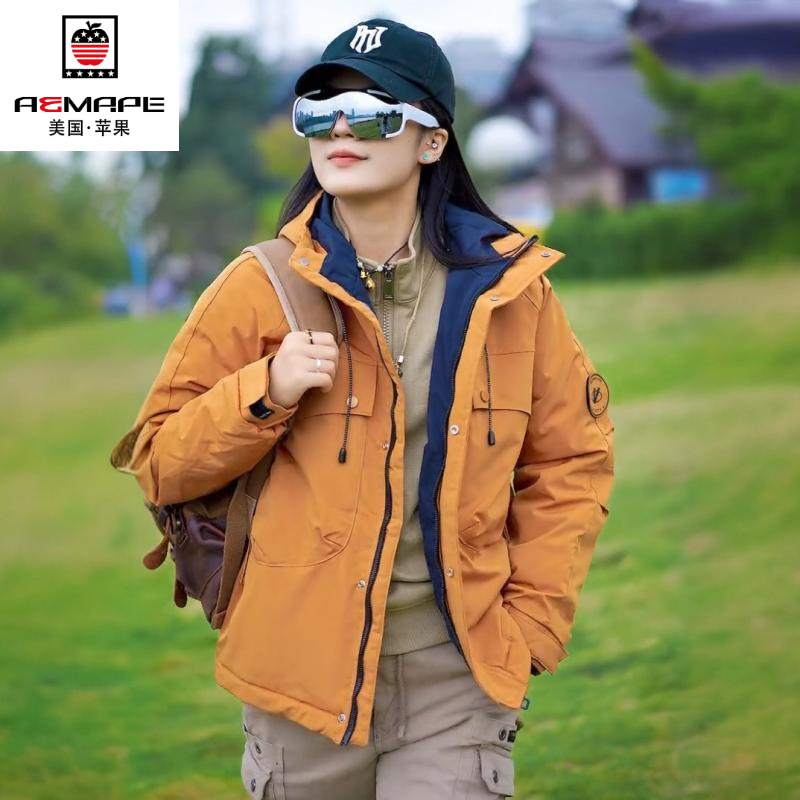 男女同款夹克服秋冬季防水连帽棉衣都市户外棉服登山防风情侣外套