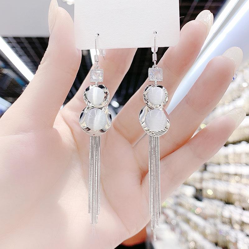 925银耳饰 猫眼石葫芦流苏耳环长款韩国气质个性百搭网红显脸瘦耳