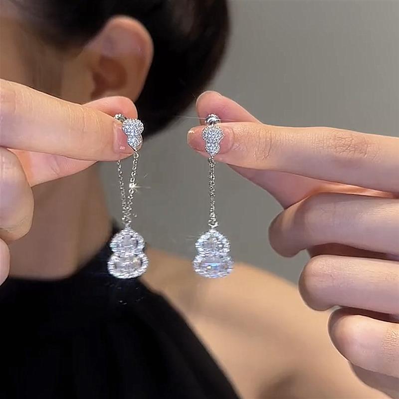 925银耳饰 满钻精致轻奢葫芦吊坠流苏耳环女高级感气质百搭简约时