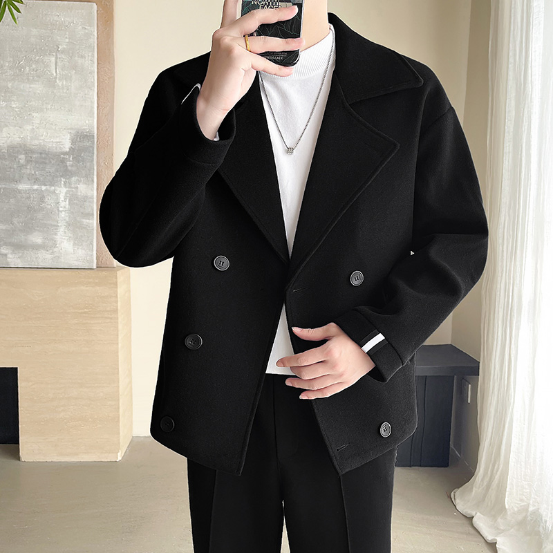 高级感轻熟秋冬夹克M-5XL西装领厚款外套男士短款休闲宽松潮流毛