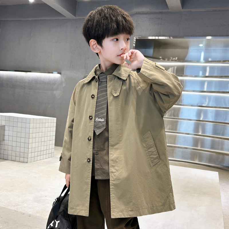 【中班仔品牌】男童风衣外套春秋纯色儿童韩版中大童中长款*39303