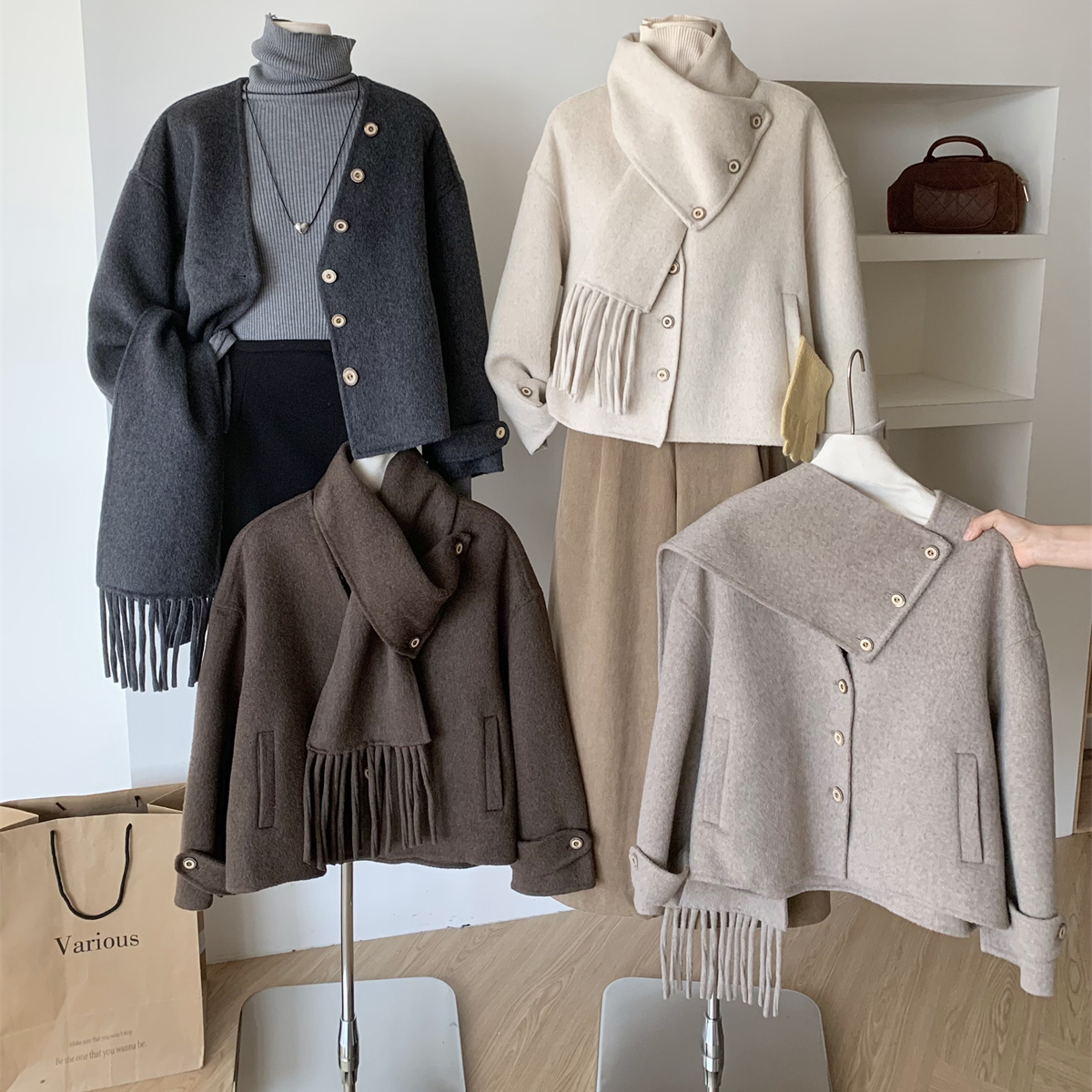 短款双面羊绒大衣女2025秋冬季新款高端纯全羊毛呢子围巾款外套