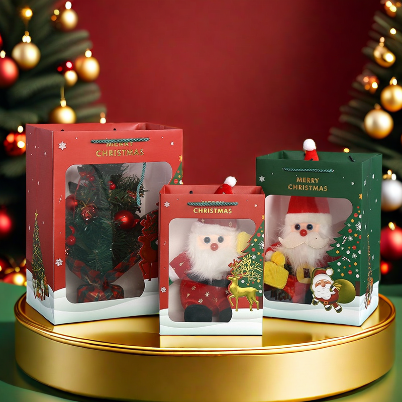 圣诞节礼品袋通用苹果盒包装礼物袋圣诞手提袋袋子花束橱窗购物袋