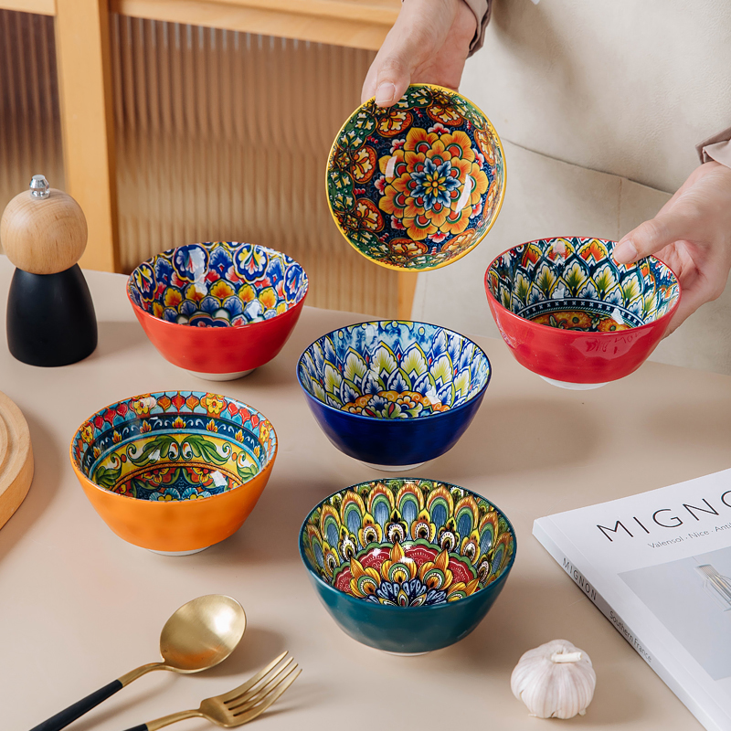 花颜月貌-4.75英寸米饭碗6个混装（不含礼盒）釉下彩陶瓷网红餐具