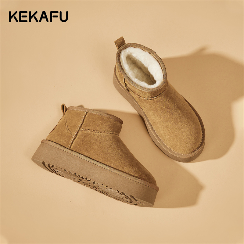 珂卡芙厚底雪地靴女2025冬季新款短筒雪地棉加绒加厚百搭外穿棉鞋