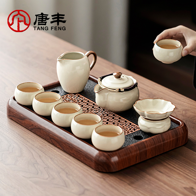 唐丰汝窑茶具茶台家用办公高档盖碗手抓壶功夫泡茶器2025新款简约