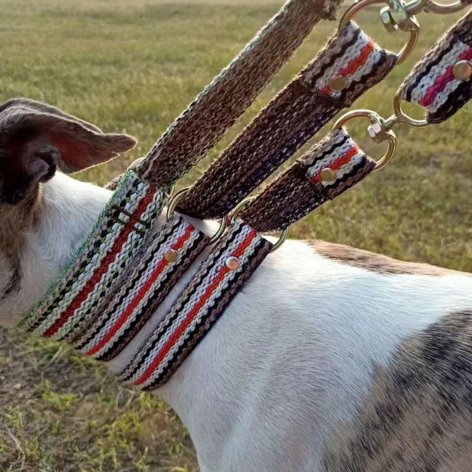 （九条)细犬麻绳一拉紧牵引绳细狗格力犬一体式遛狗绳牵狗调节编制