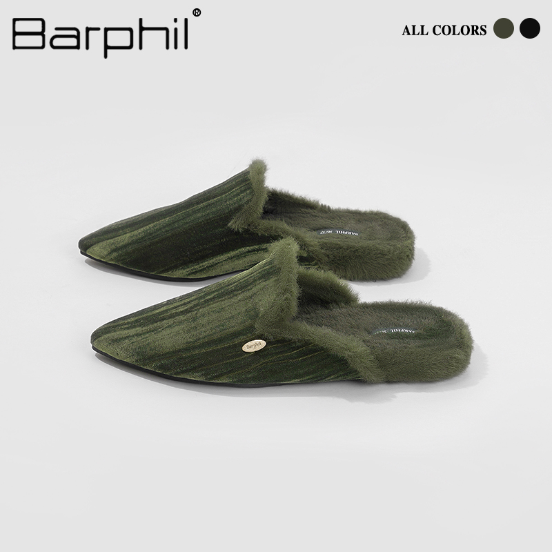 Barphil拖鞋女2025秋冬室内家居厚底百搭防滑尖头轻便毛毛棉拖鞋