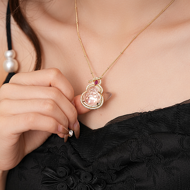 铜合金项链 新中式树脂葫芦吊坠项链轻奢高级感毛衣链时尚配饰品