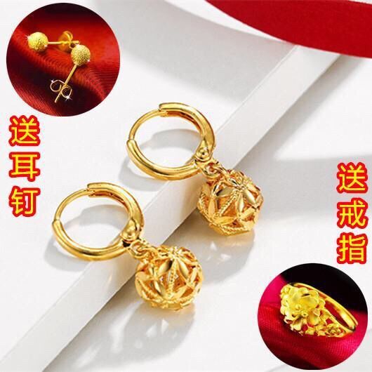 铜合金耳饰 时尚气质转运球黄金色耳环女款百搭耳圈耳扣首饰品